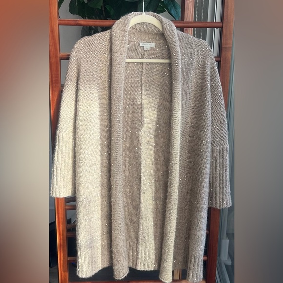 Garnet Hill Sparkling Open Front Wool Blend Cardigan - Picture 1 of 9
